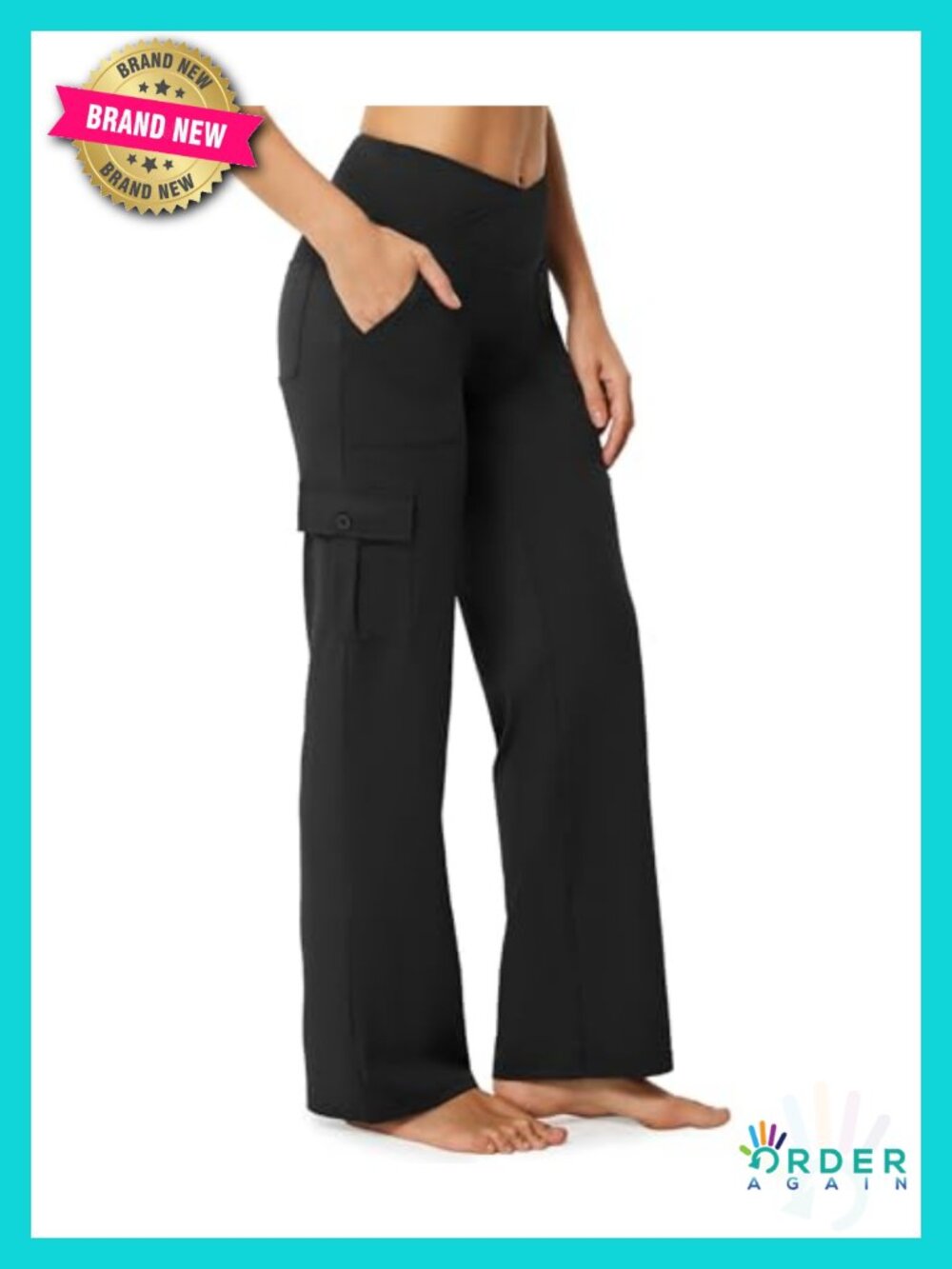 Wide Leg Yoga Pants with 6 Pockets Stretchy Cargo Dress Pants High Waisted